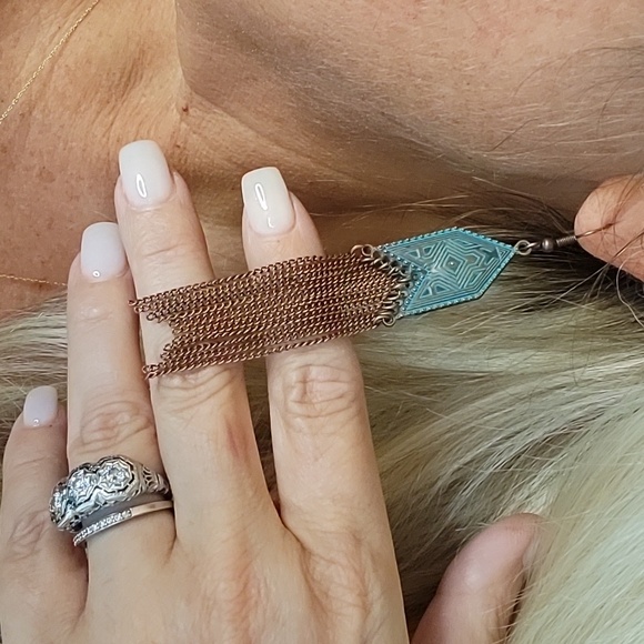 🔥LAST PAIR🔥 Bohemian Verdigris Chain Tassel Drop Earrings - Picture 3 of 8